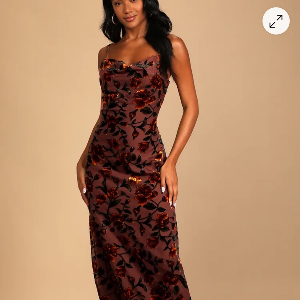 Lulus Romance in the Making Plum Purple Floral Print Velvet Maxi Dress